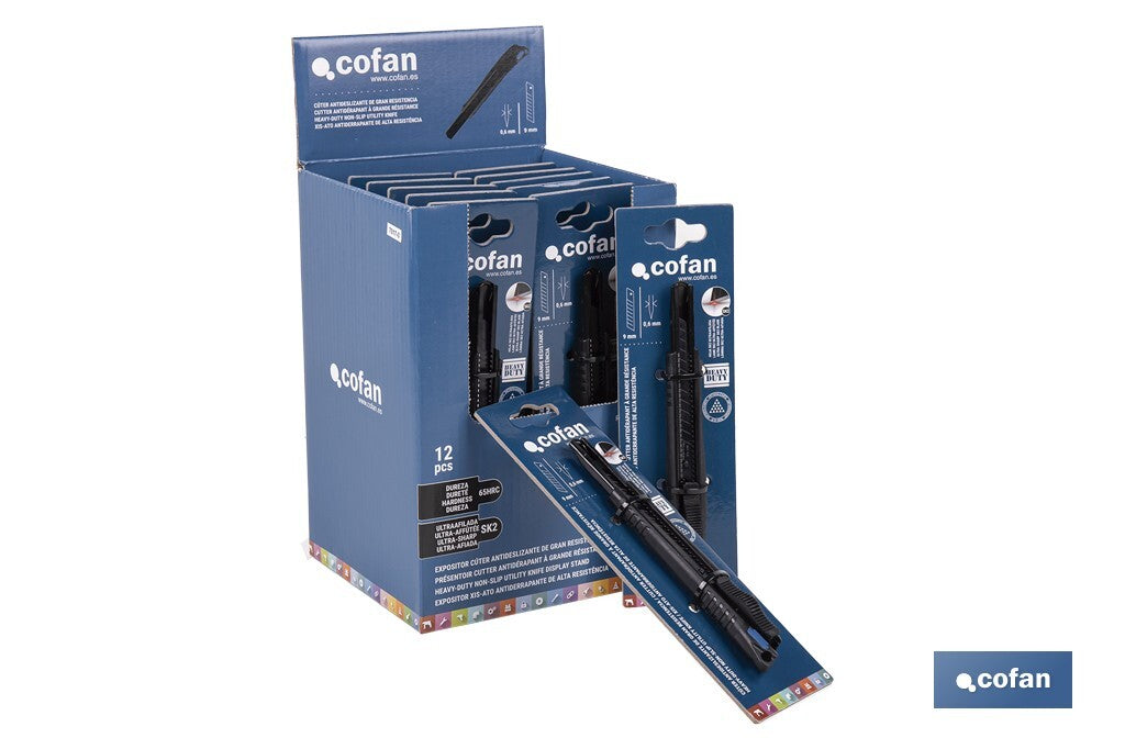 EXPOSITOR DE CÚTER ANTIDESLIZANTE HEAVY DUTY 9 MM 12 UDS.