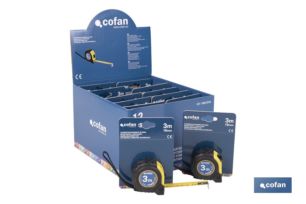 EXPOSITOR DE FLEXÓMETROS CON PROTECCIÓN DE GOMA 16 MM X 3 M 12 UDS.