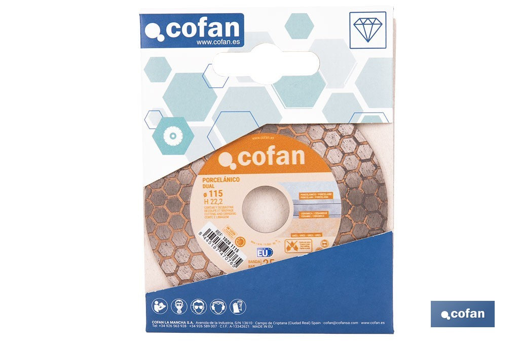 DISCO PORCELANICO DUAL CORTAR Y DESBASTAR 115MM H22,2