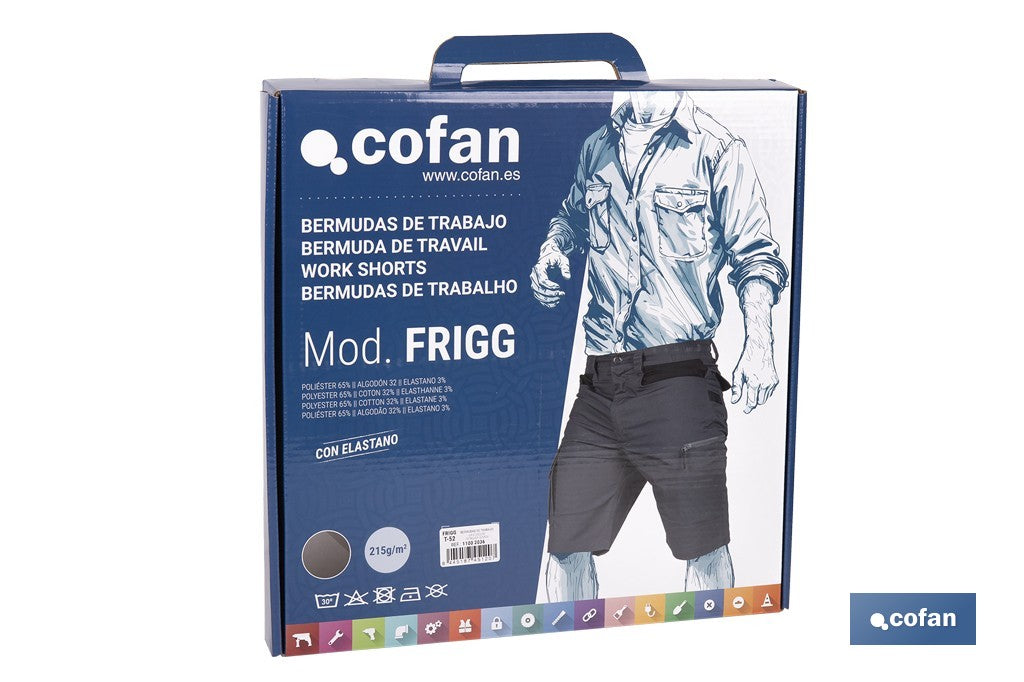 BERMUDAS DE TRABAJO FRIGG ELASTANO 215 G/M2 GRIS OSCURO CON DETALLES NEGROS TALLA 38