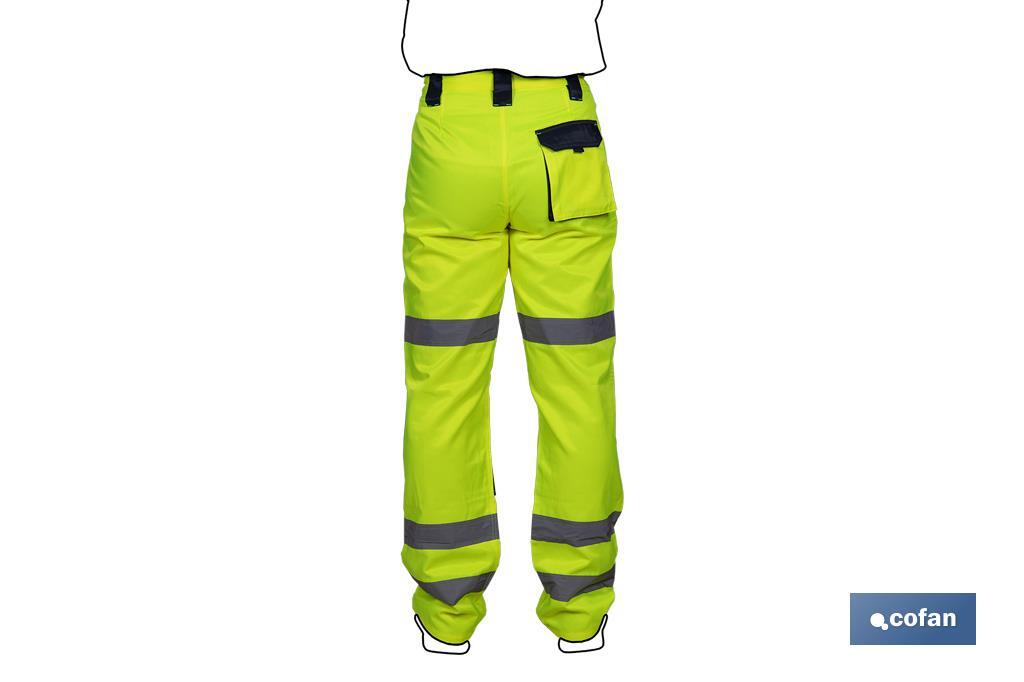 PANTALÓN DE ALTA VISIBILIDAD MODELO SIRIO AMARILLO Y AZUL MARINO TALLA XXL