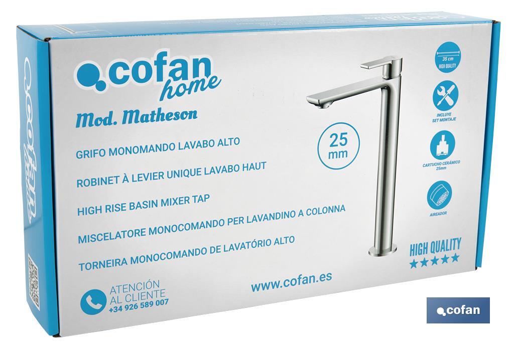 GRIFO MONOMANDO LAVABO ALTO 25mm MODELO MATHESON