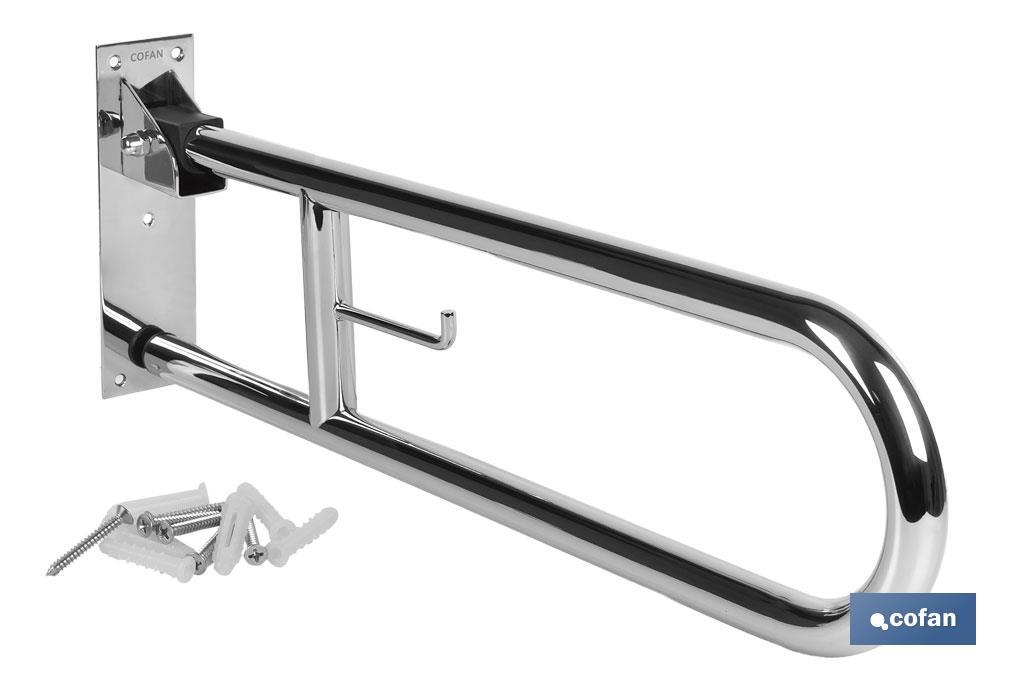BARRA ABATIBLE PARA APOYO CON ACCESORIO DE PAPEL HIGIENICO 74 cm