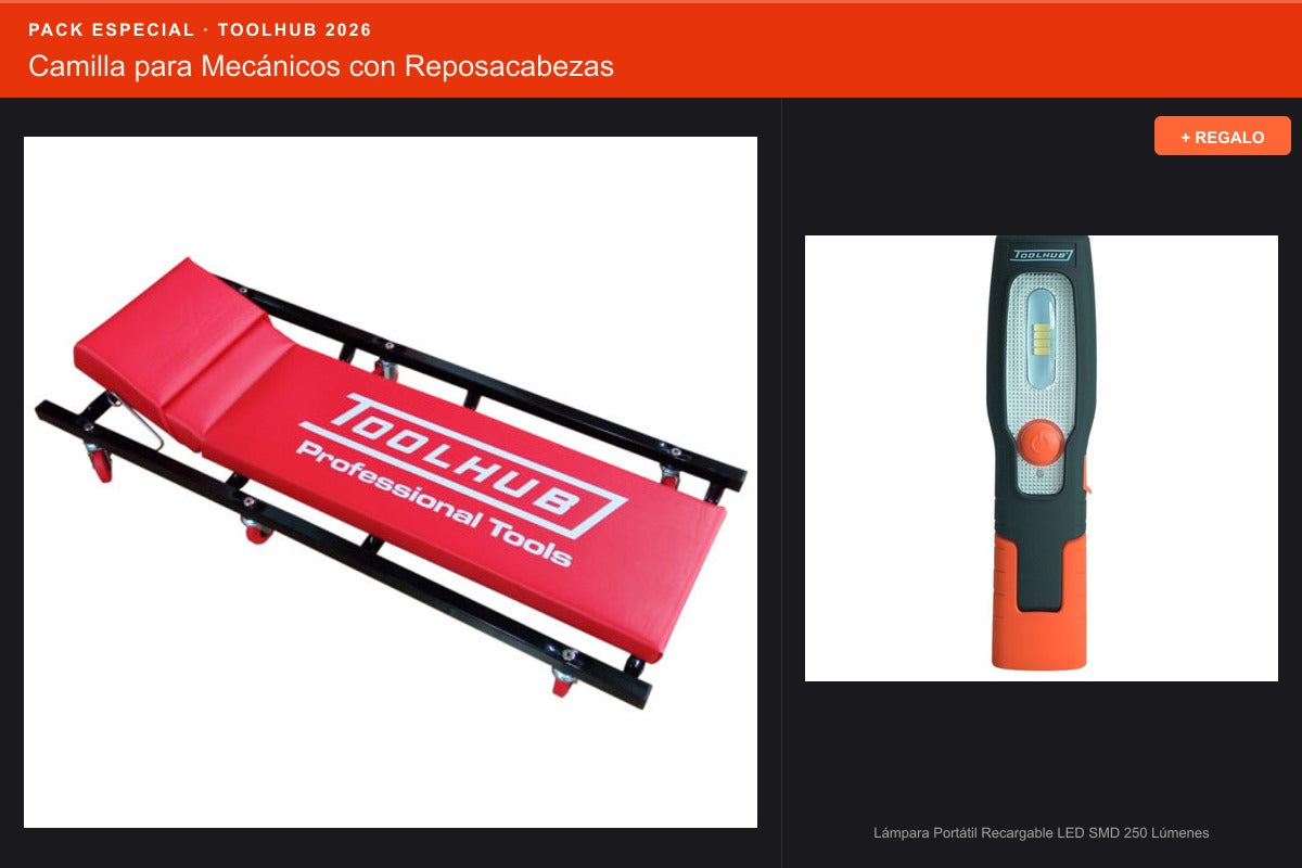 Pack Oferta Toolhub — Camilla para Mecánicos con Reposacabezas