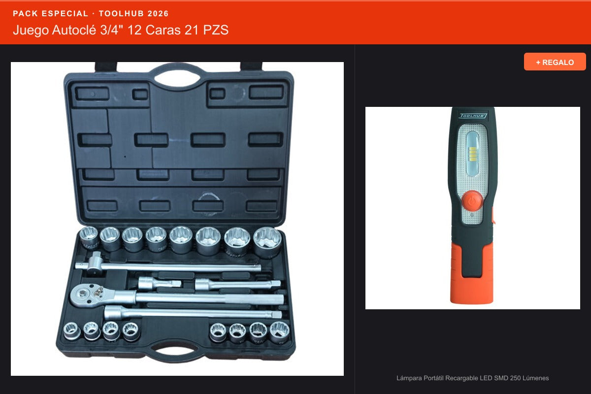 Pack Oferta Toolhub — Juego Autoclé 3/4" 12 Caras 21 PZS