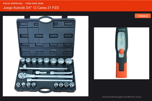 Pack Oferta Toolhub — Juego Autoclé 3/4" 12 Caras 21 PZS