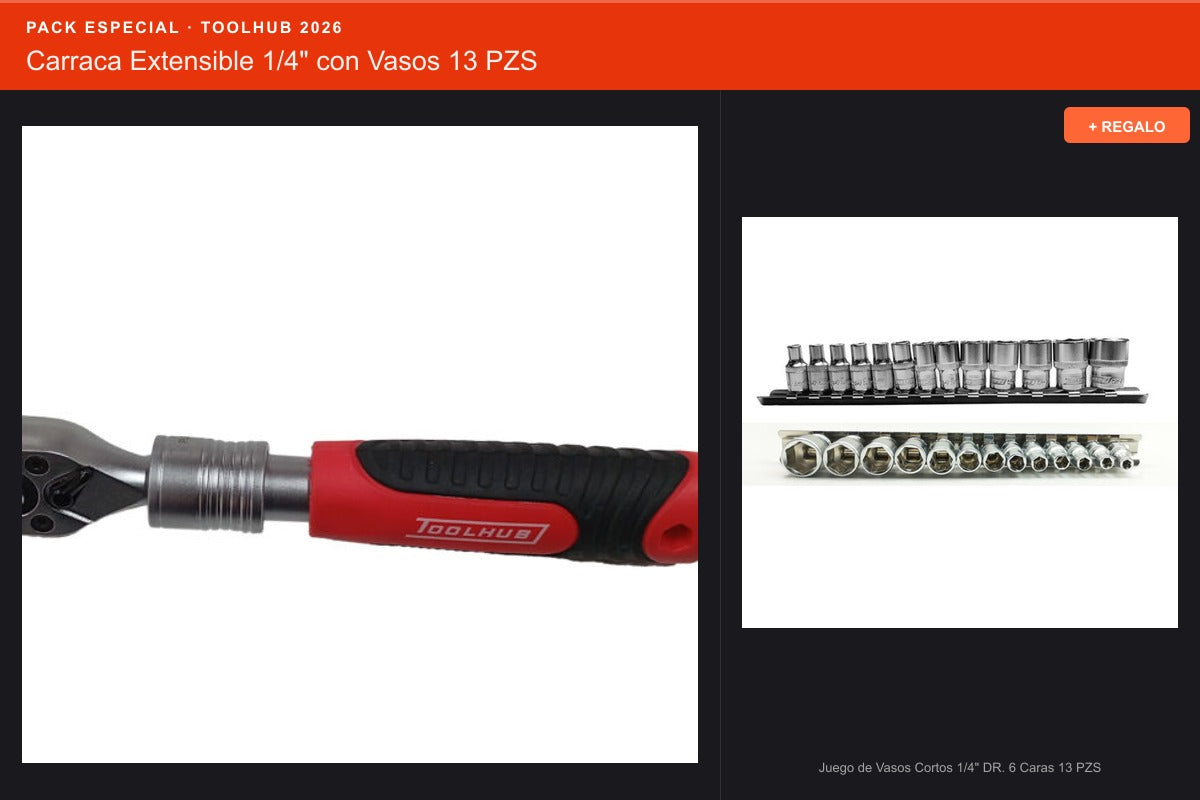 Pack Oferta Toolhub — Carraca Extensible 1/4" con Vasos 13 PZS