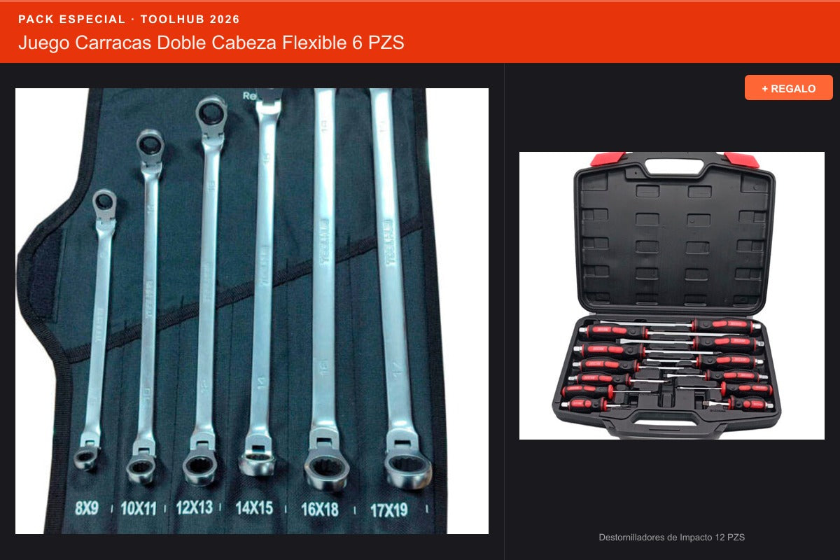 Pack Oferta Toolhub — Juego Carracas Doble Cabeza Flexible 6 PZS