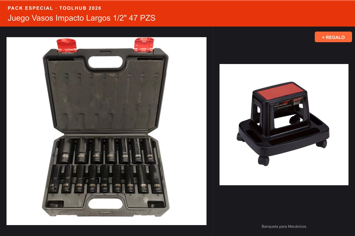 Pack Oferta Toolhub — Juego Vasos Impacto Largos 1/2" 47 PZS
