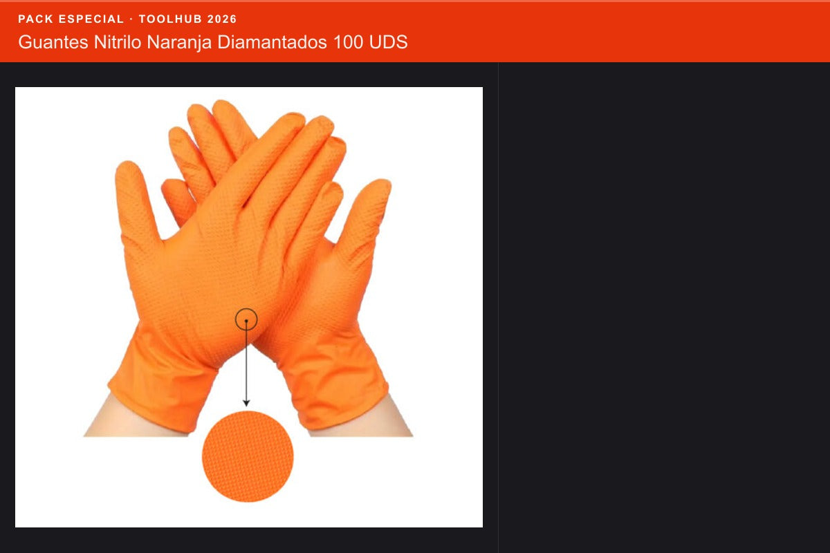 Pack Oferta Toolhub — Guantes Nitrilo Naranja Diamantados 100 UDS