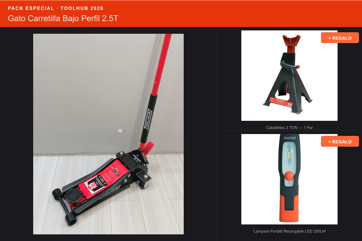 Pack Oferta Toolhub — Gato Carretilla Bajo Perfil 2.5T