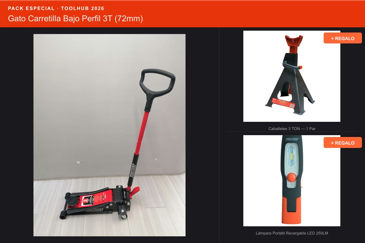 Pack Oferta Toolhub — Gato Carretilla Bajo Perfil 3T (72mm)