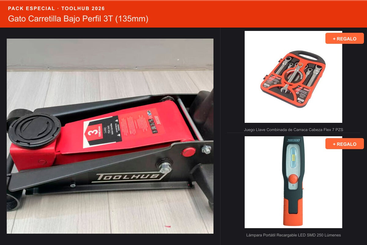 Pack Oferta Toolhub — Gato Carretilla Bajo Perfil 3T (135mm)