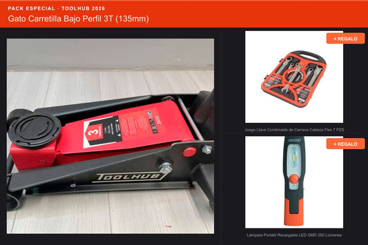 Pack Oferta Toolhub — Gato Carretilla Bajo Perfil 3T (135mm)