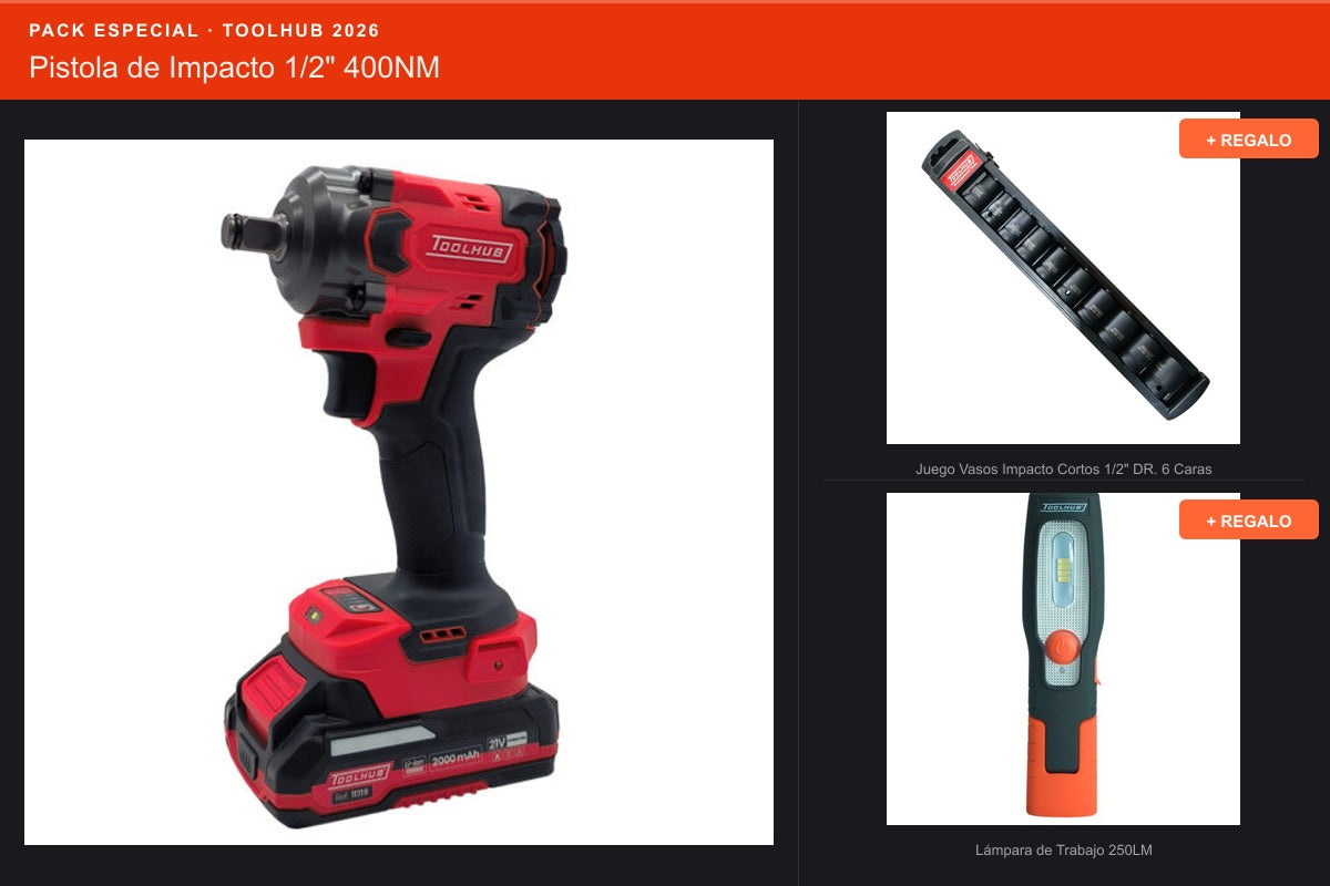 Pack Oferta Toolhub — Pistola de Impacto 1/2" 400NM