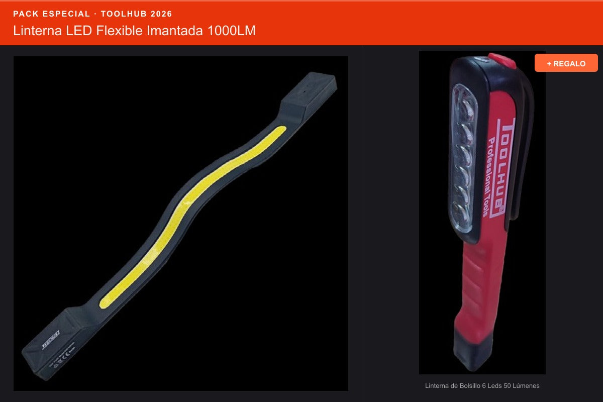 Pack Oferta Toolhub — Linterna LED Flexible Imantada 1000LM