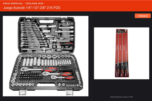 Pack Oferta Toolhub — Juego Autoclé 1/4"-1/2"-3/8" 216 PZS