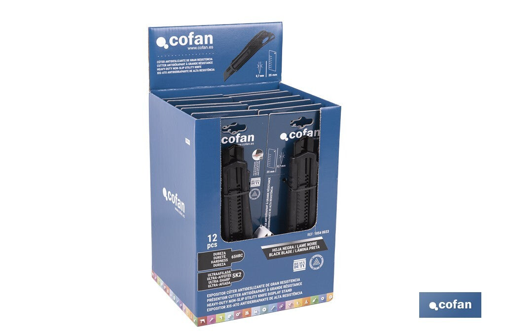 EXPOSITOR DE CÚTER ANTIDESLIZANTE HEAVY DUTY 25 MM 12 UDS.
