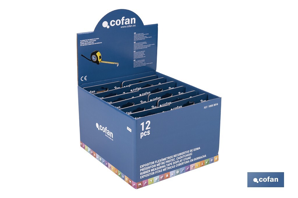 EXPOSITOR DE FLEXÓMETROS CON PROTECCIÓN DE GOMA 16 MM X 3 M 12 UDS.