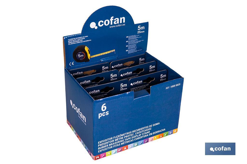 EXPOSITOR DE FLEXÓMETROS CON PROTECCIÓN DE GOMA 25 MM X 5 M 6 UDS.