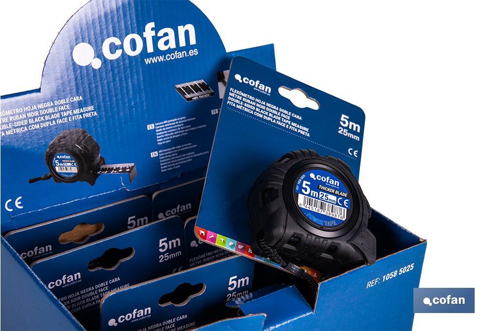 EXPOSITOR FLEXÓMETRO HOJA NEGRA DOBLE CARA 25 MM X 5 M 6 UDS.