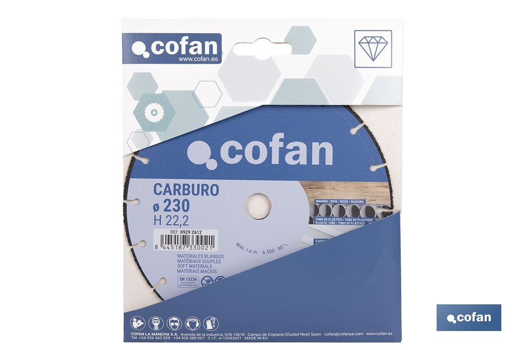 DISCO ESPECIAL CARBURO MAT. BLANDOS Ø230X2,6MM