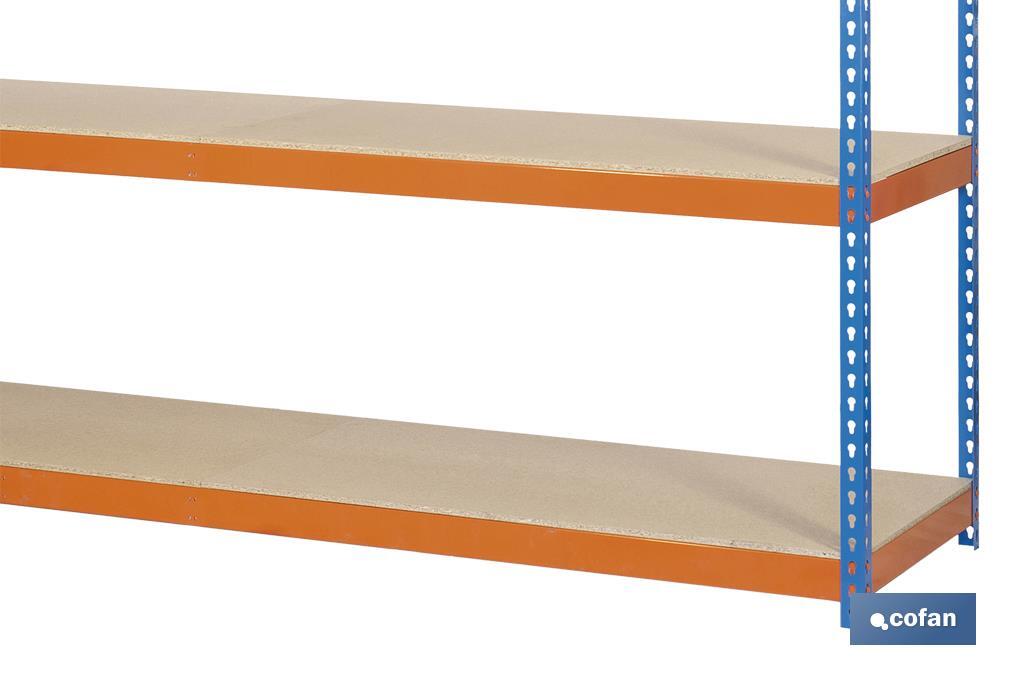 ESTANTERÍA MEDIA CARGA AZUL/NARANJA 4 BALDAS DE MADERA 2000 X 1800 X 600 MM