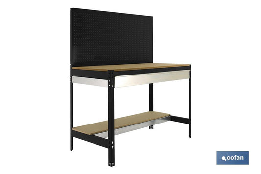 BANCO DE TRABAJO CON CAJÓN Y PANEL ANTRACITA MADERA L-1210 MM