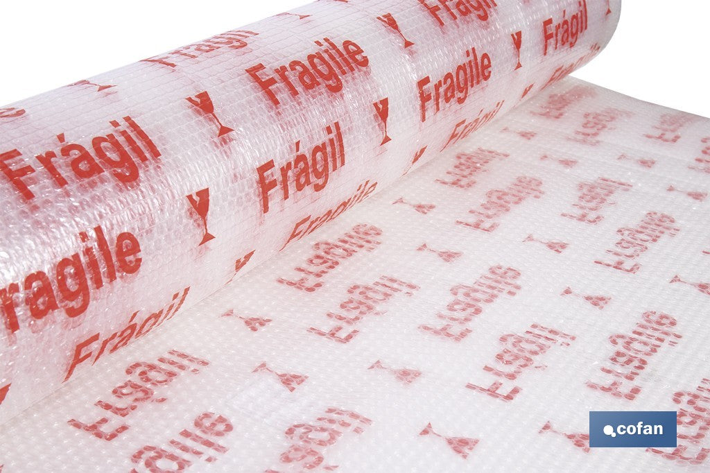 ROLLO DE PLÁSTICO DE BURBUJA "FRÁGIL" 40 G/M2, 1,2 X 10 M