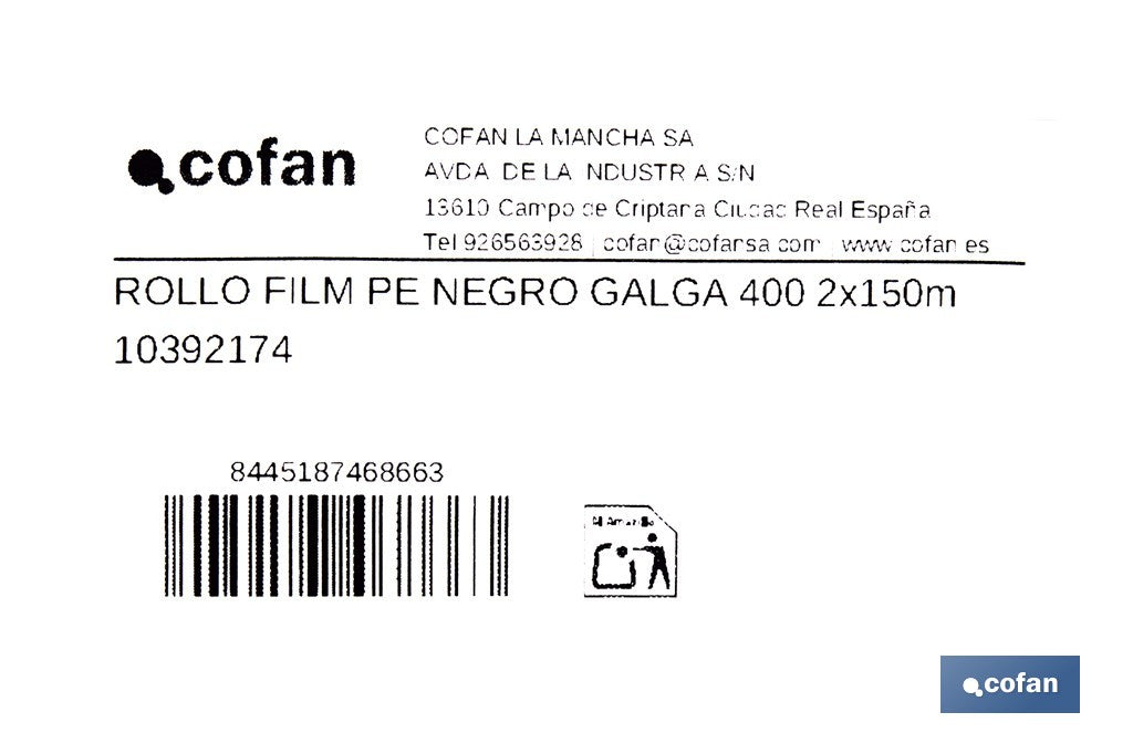 ROLLO FILM PE NEGRO GALGA 400 2 X 150 M