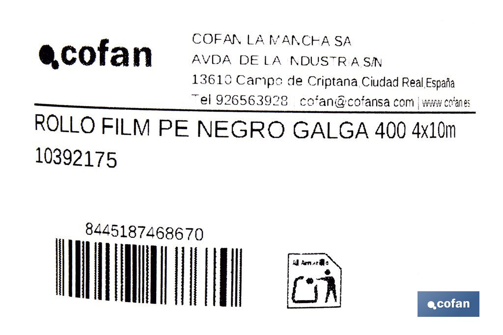 ROLLO FILM PE NEGRO GALGA 400 4 X 10 M