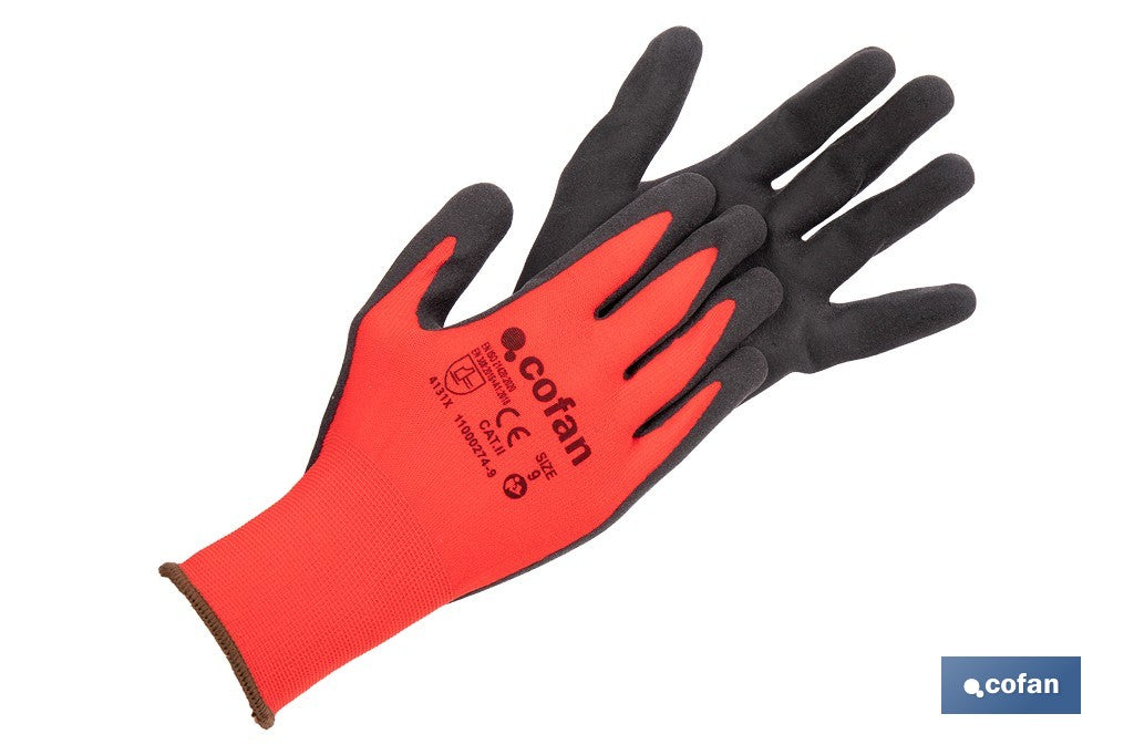 GUANTE IMPREGNADO SANDY COATED ROJO/NEGRO TALLA 9