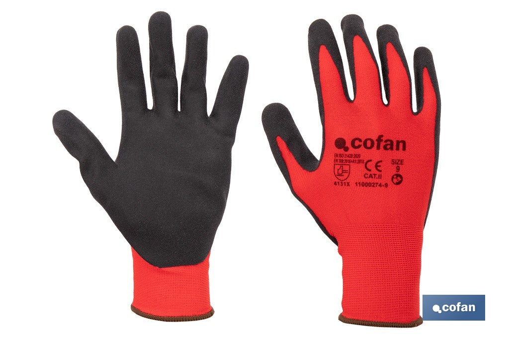 GUANTE IMPREGNADO SANDY COATED ROJO/NEGRO TALLA 9
