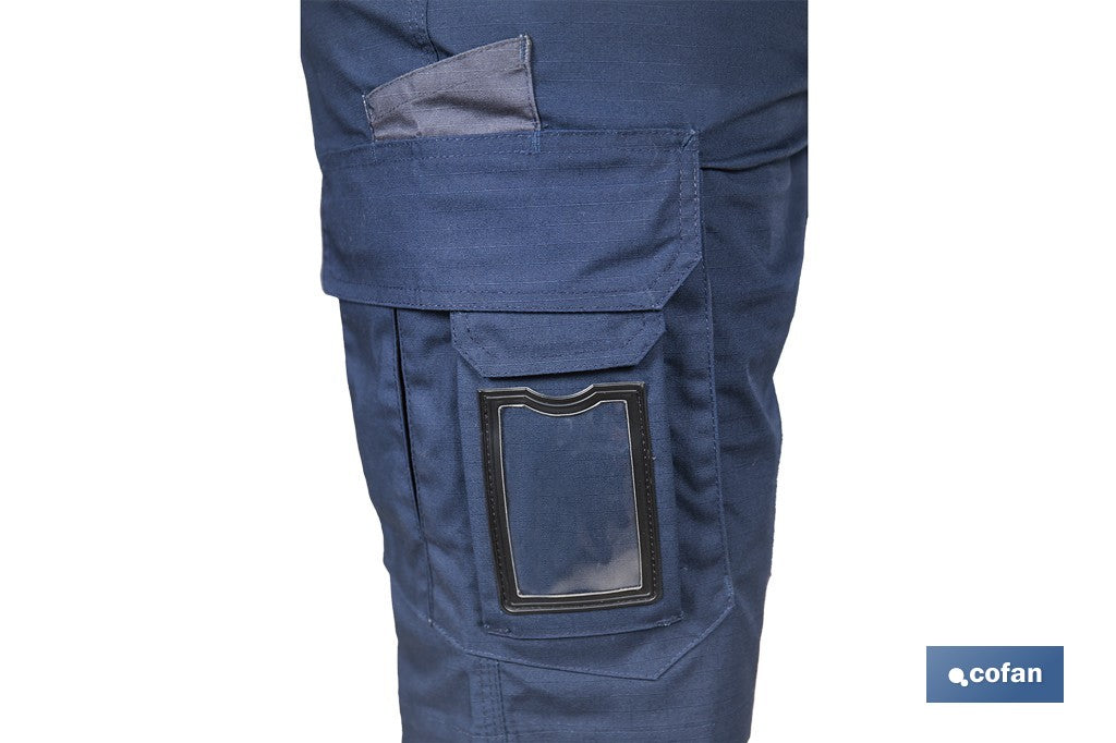 BERMUDAS DE TRABAJO TYR ELASTANO 215 G/M2 AZUL MARINO CON DETALLES GRISES TALLA 38