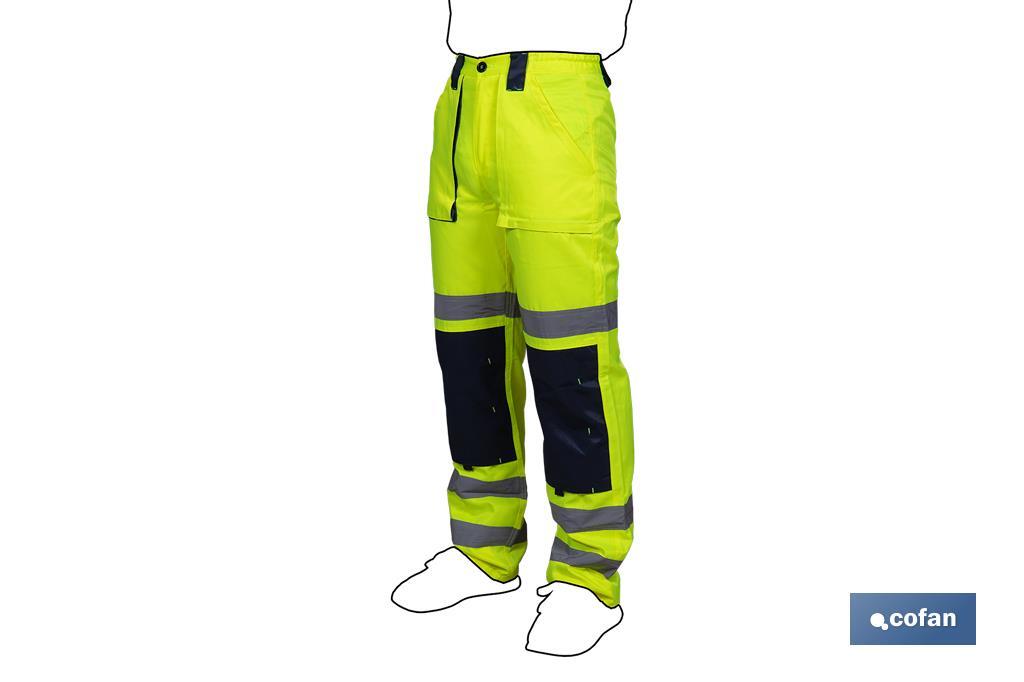 PANTALÓN DE ALTA VISIBILIDAD MODELO SIRIO AMARILLO Y AZUL MARINO TALLA XXL