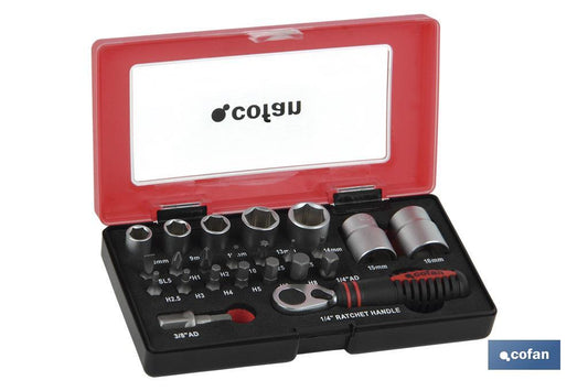 SET MINI CARRACA, VASOS Y PUNTAS 1/4" 23 pcs.