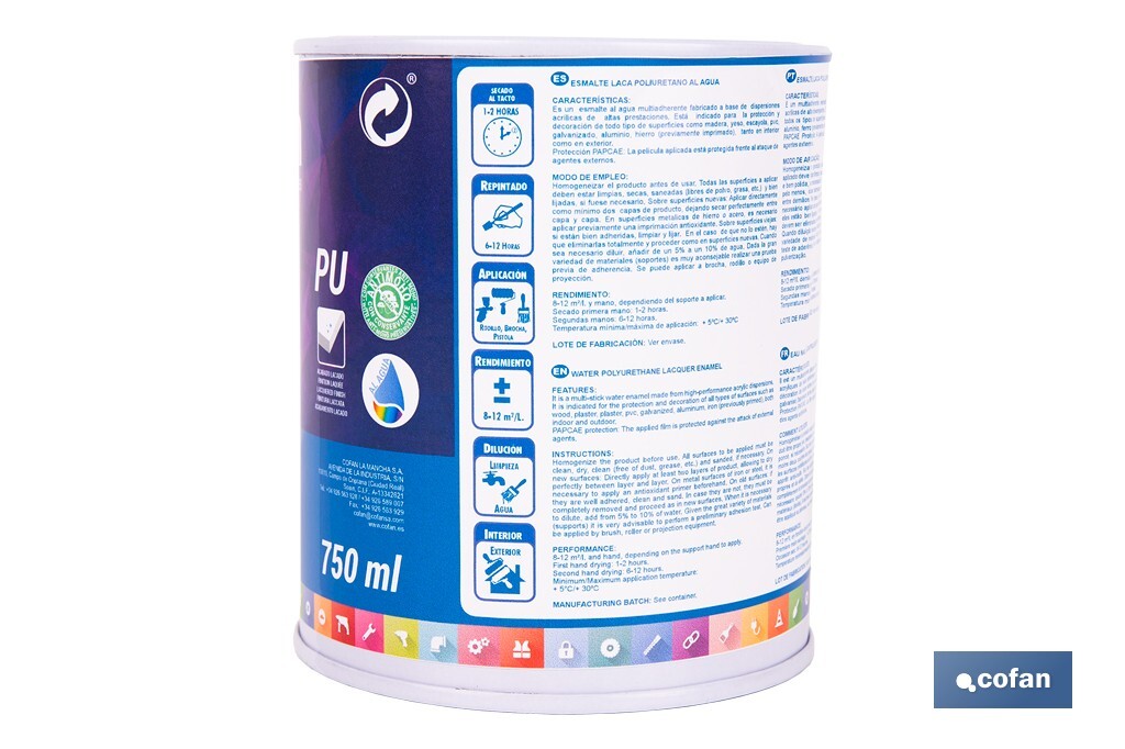 ESMALTE LACA AL AGUA BLANCO 750 ML MATE