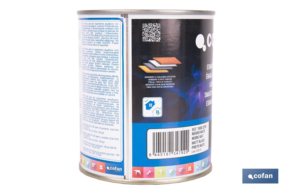 ESMALTE LACA AL AGUA NEGRO 750 ML MATE