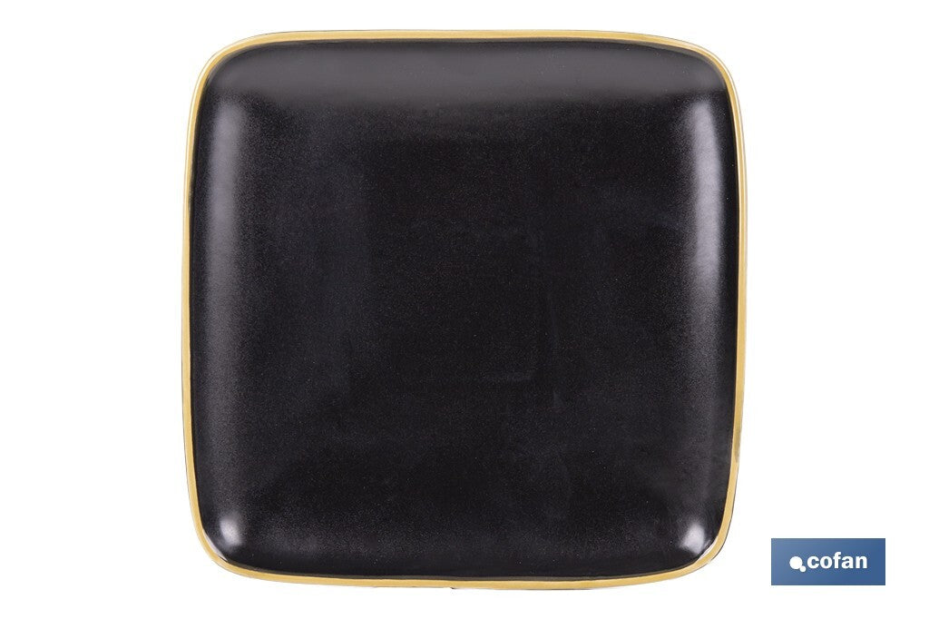 VAJILLA DE CERÁMICA DE COLOR NEGRO ESMALTADO DE FORMA CUADRADA CON BORDE VINTAGE 20 PIEZAS