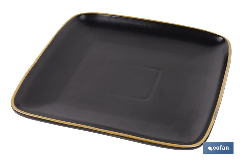 VAJILLA DE CERÁMICA DE COLOR NEGRO ESMALTADO DE FORMA CUADRADA CON BORDE VINTAGE 20 PIEZAS