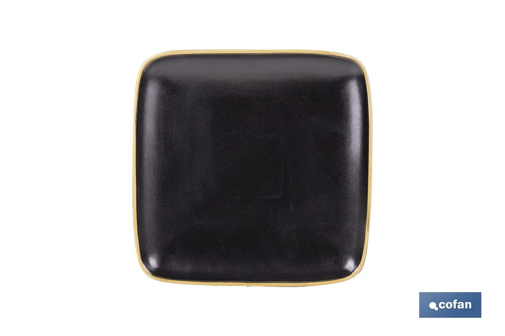 VAJILLA DE CERÁMICA DE COLOR NEGRO ESMALTADO DE FORMA CUADRADA CON BORDE VINTAGE 20 PIEZAS