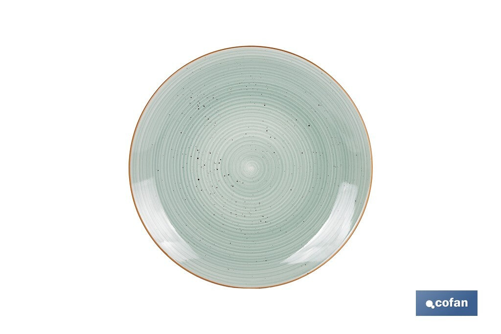 VAJILLA DE CERÁMICA PINTADA A MANO VERDE AGUA ESMALTADO CON BORDE VINTAGE 16 PIEZAS