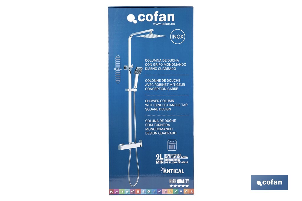 COLUMNA DE DUCHA MONOMANDO DISEÑO CUADRADO 90-1.40 CM
