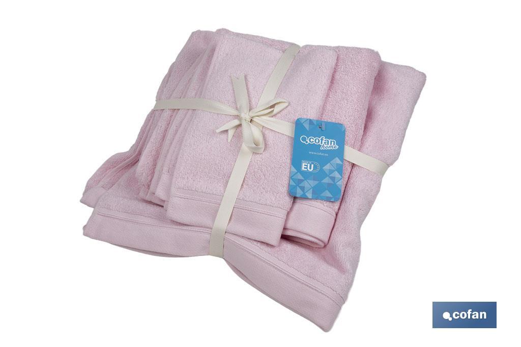 JUEGO DE 3 TOALLAS ROSA CLARO 580 G/M2 GAMA FLOR 30X50  50X100  70X140 CM