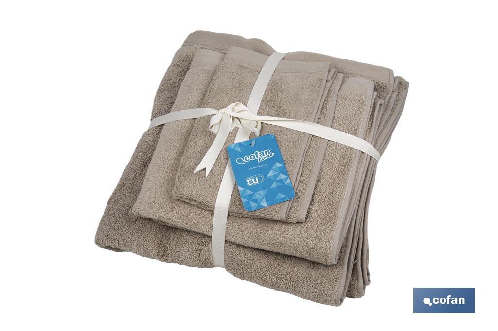 JUEGO DE 3 TOALLAS BEIGE 580 G/M2 GAMA ABISINIA 30X50  50X100  70X140 CM