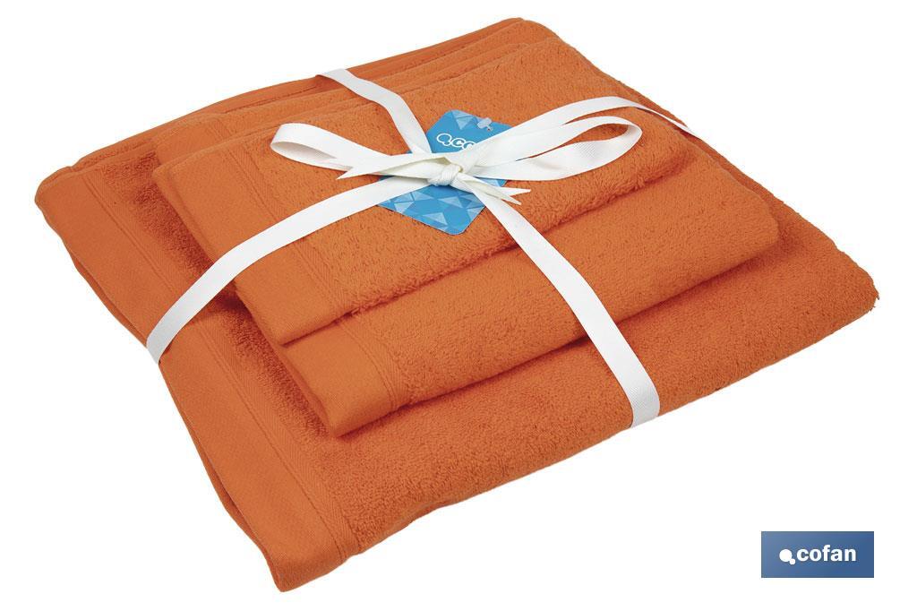 JUEGO DE 3 TOALLAS NARANJA 580 G/M2  GAMA AMANECER 30X50  50X100  70X140 CM