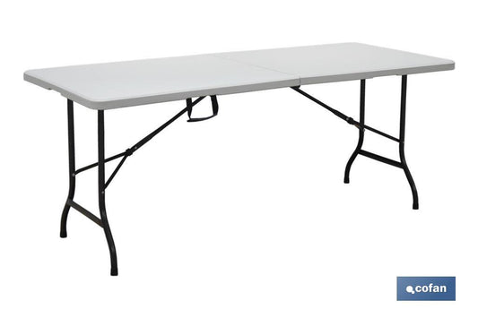 MESA PLEGABLE RECTANGULAR BLANCA CON BLOQUEO DE SEGURIDAD 180x75x72 CM