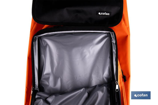 CARRO DE LA COMPRA NARANJA Y NEGRO ABATIBLE DE ALUMINIO CON 6 RUEDAS GIRATORIAS 53 L