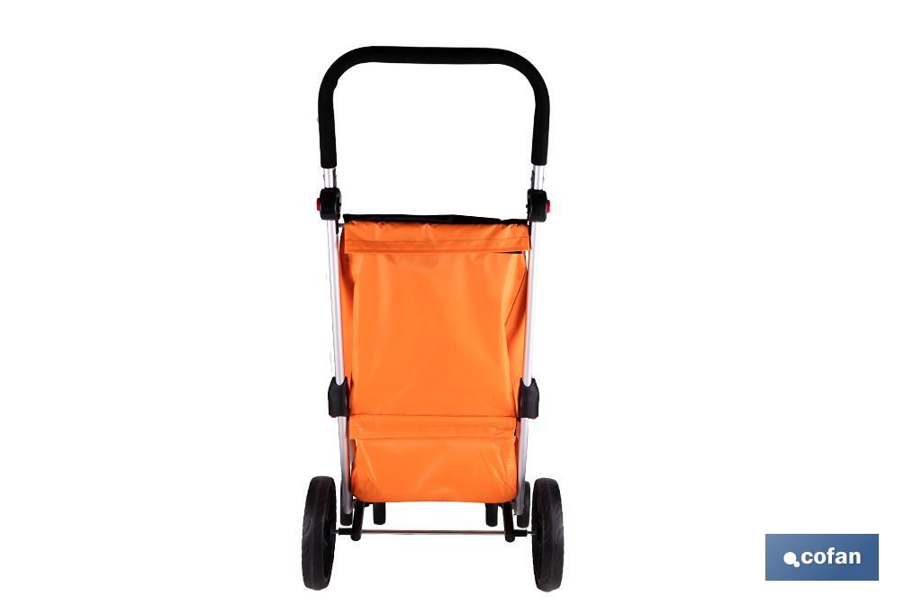 CARRO DE LA COMPRA NARANJA Y NEGRO ABATIBLE DE ALUMINIO CON 6 RUEDAS GIRATORIAS 53 L