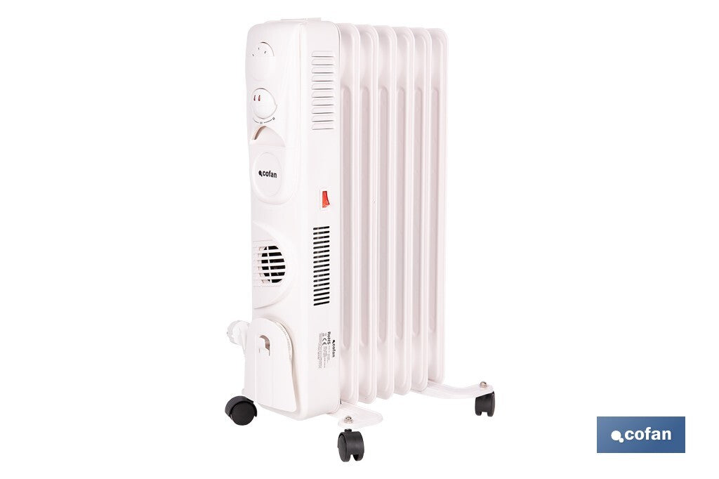 RADIADOR DE ACEITE CON TERMOSTATO REGULABLE Y VENTILADOR 7 ELEMENTOS 1500 W